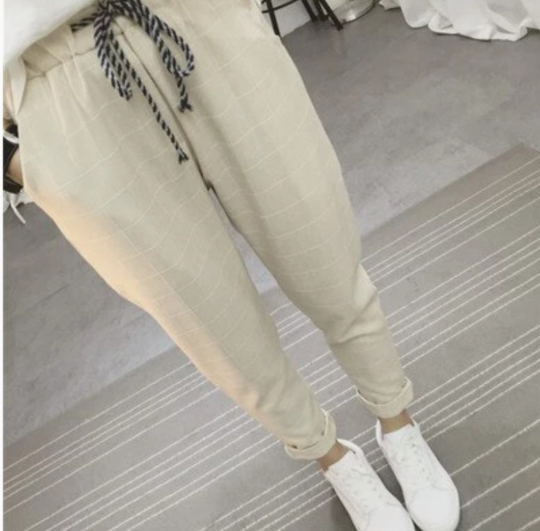 Nine points harem plaid casual pants