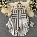 Translucent Mid-length Vertical Stripes Shirt