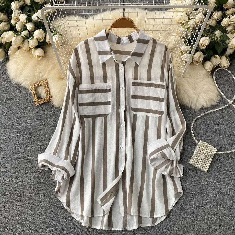 Translucent Mid-length Vertical Stripes Shirt