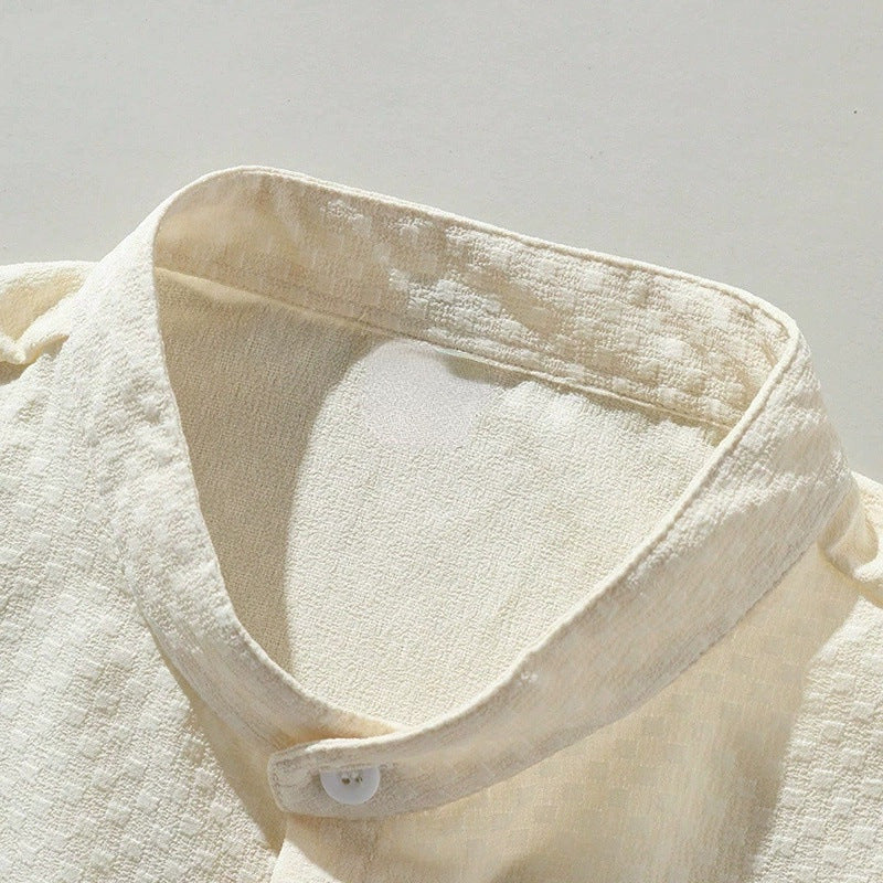 Breathable Casual Band Collar Imprinted Shirt