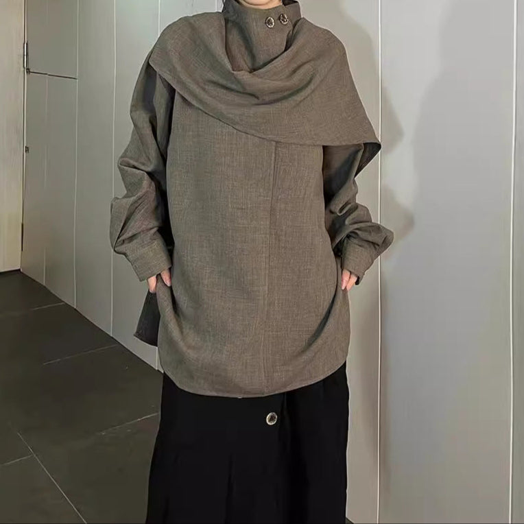 Long Standing-Collar Layered Shirt