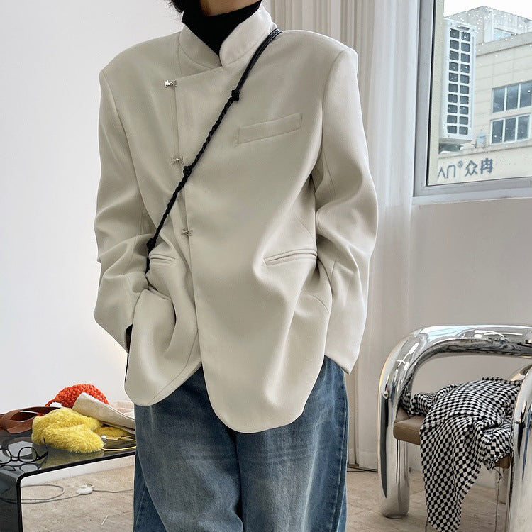Retro Buckle Mandarin Collar Jacket