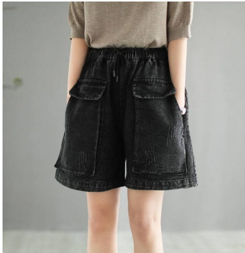 High Waist Extended Size Denim Shorts