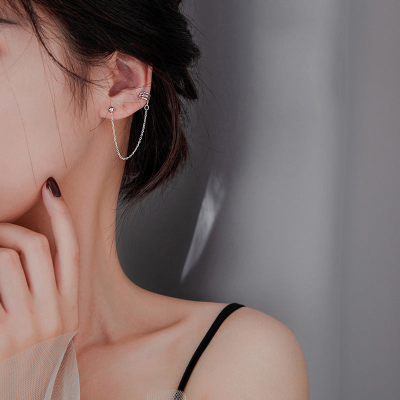 Minimalist One Piece Chain Stud & Clip Earring