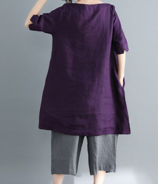 Solid Color Short Sleeve Vintage Long T-Shirt