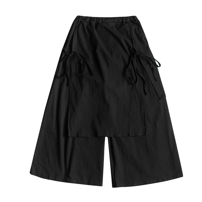 Black Linen Multi-Layered Wide Leg Pants