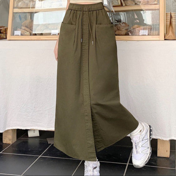 Korean Style Cotton Midi Skirt