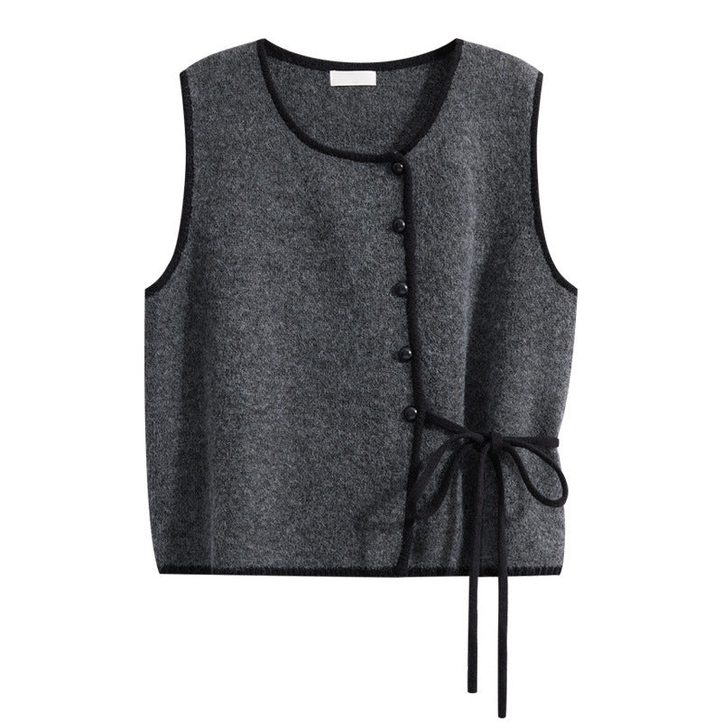 Buttoned Sweater Vest Top With Tie
