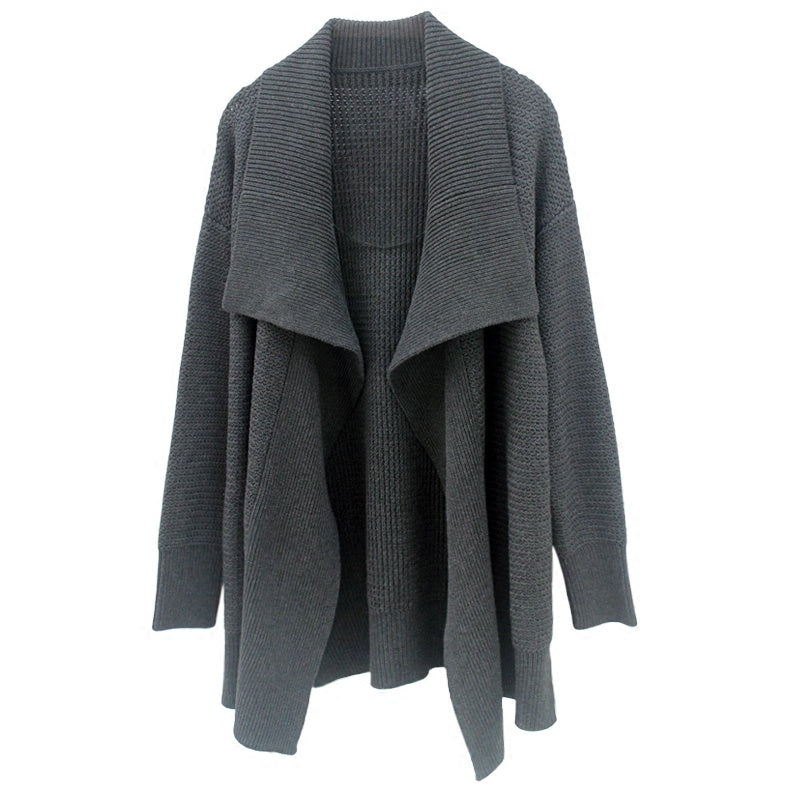 Loose Medium Length Gray Shawl Cardigan