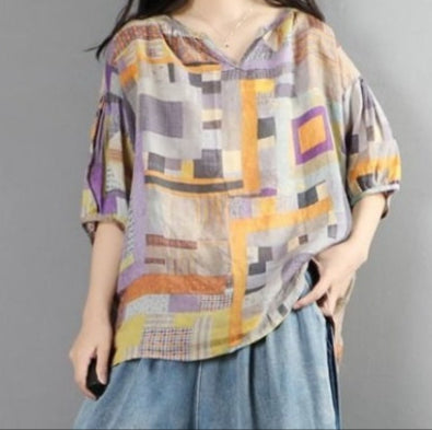 Loose Artistic Short-sleeved Blouse