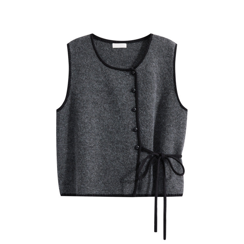 Buttoned Sweater Vest Top With Tie