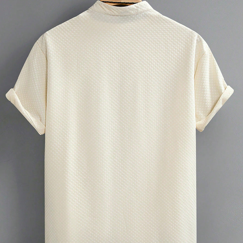 Breathable Casual Band Collar Imprinted Shirt