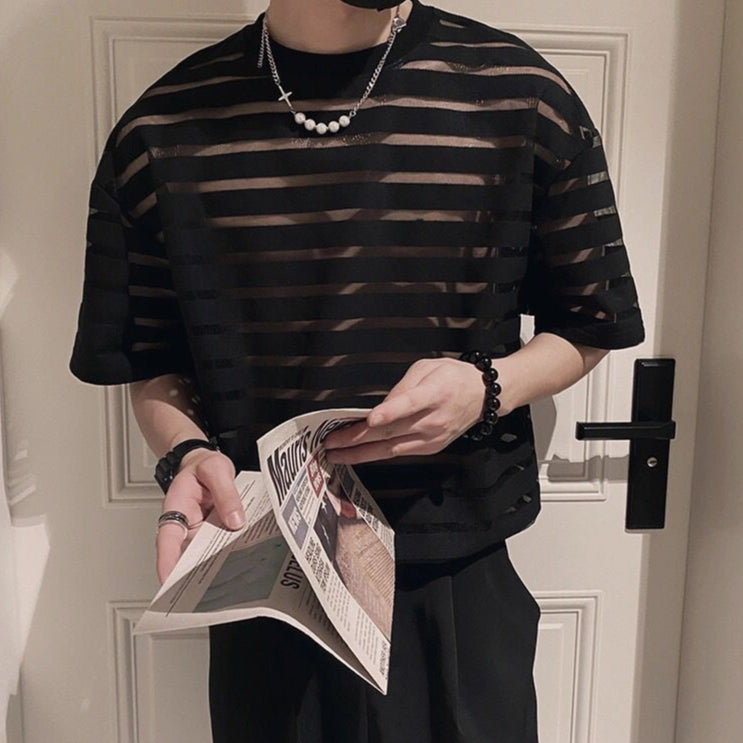 Short Sleeve Thin Mesh-Lined T-shirt