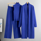 3-Piece Sleeveless Vest Long Cardigan And Wide-leg Pants - Knitted