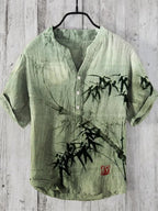 Japanese Graphic Stand Collar Short Sleeve Shirt