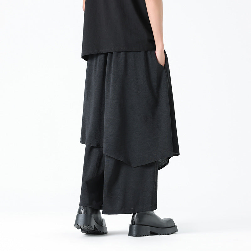Modern Asian Style Black Layered Pants - Patterned