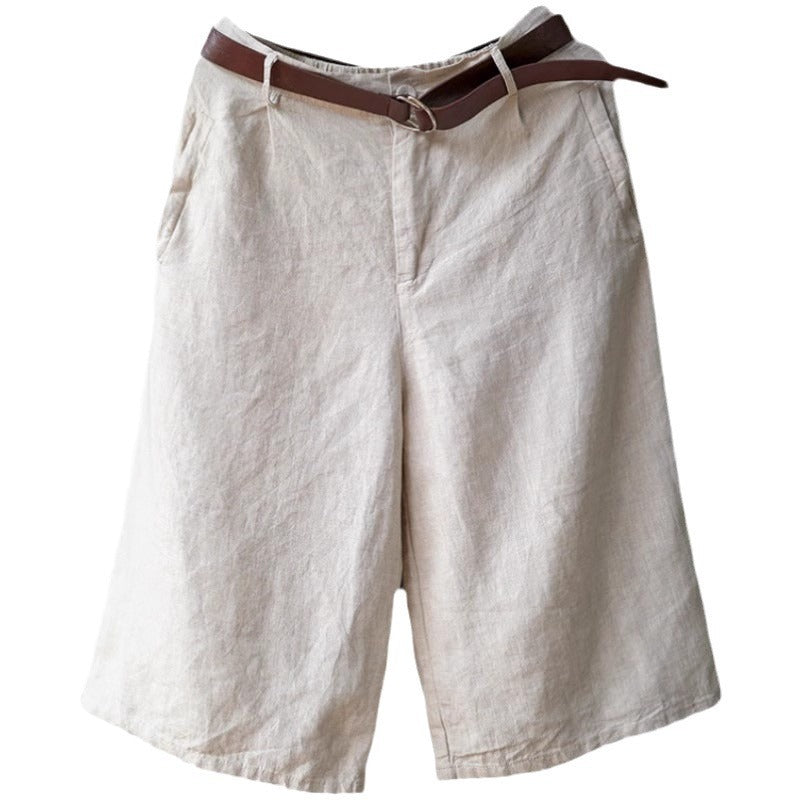 Casual Oversized Linen Shorts - Elastic Waist