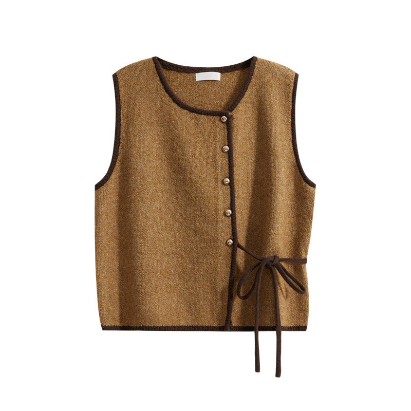 Buttoned Sweater Vest Top With Tie