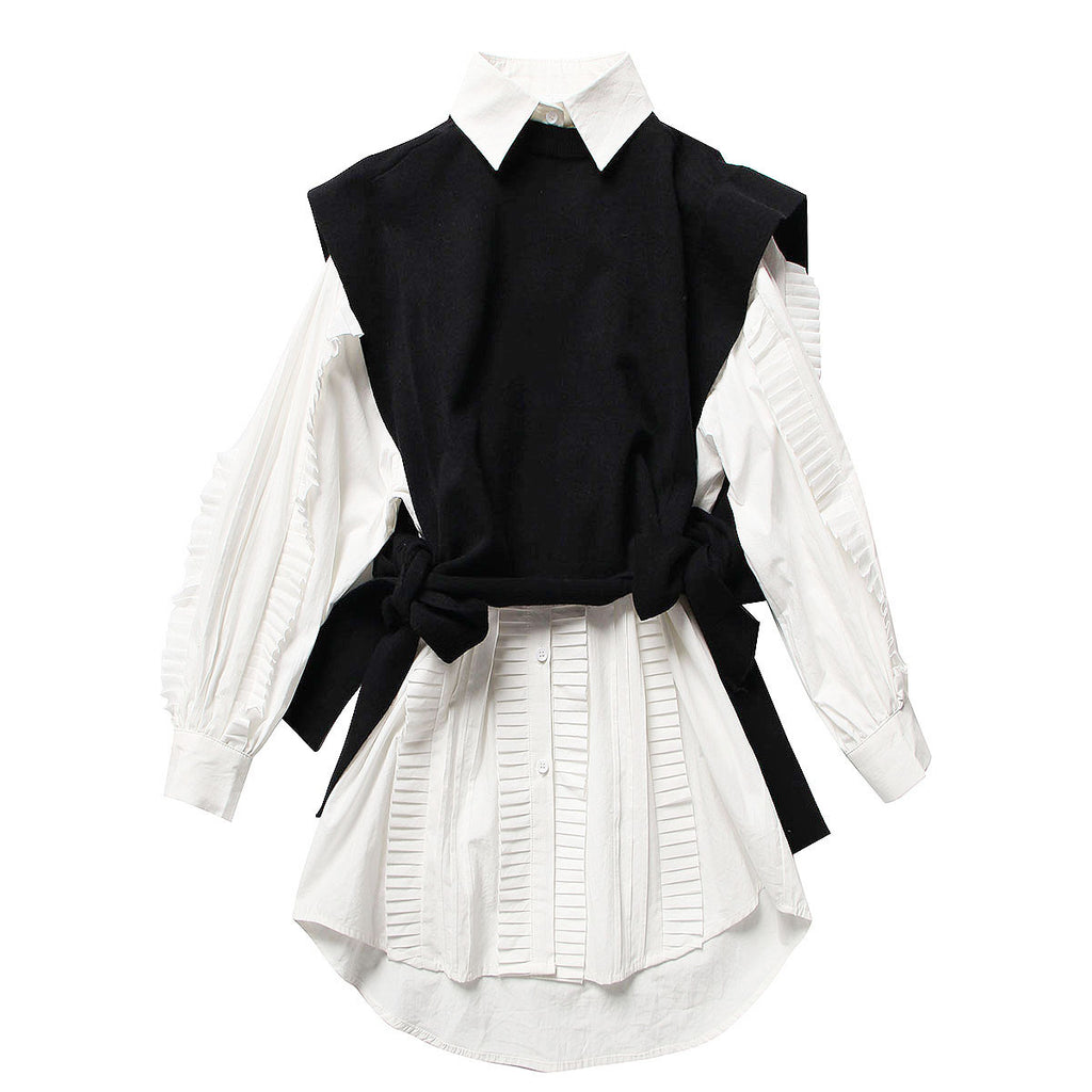 Pleated long shirt/dress w/ vest