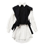 Pleated long shirt/dress w/ vest