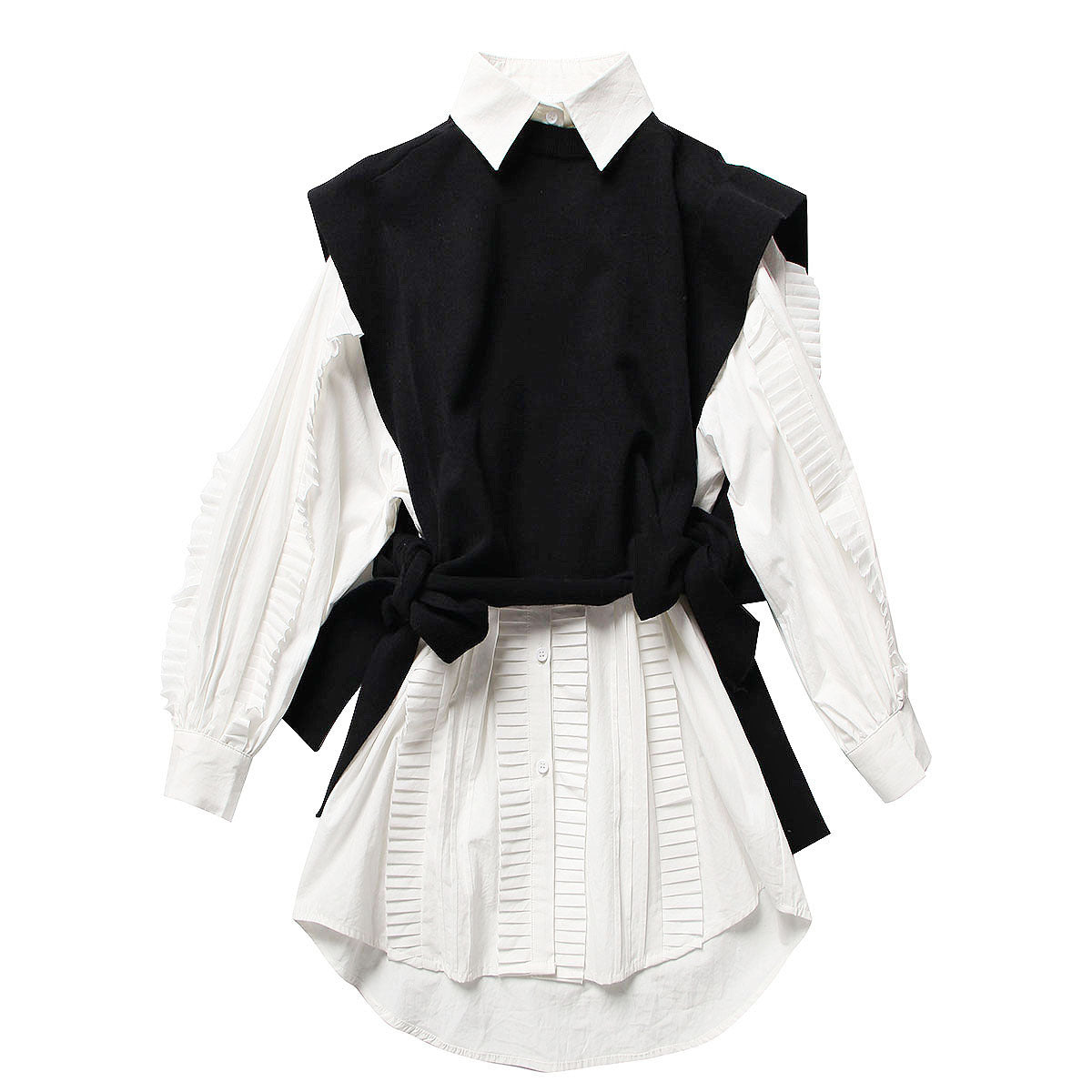 Pleated long shirt/dress w/ vest
