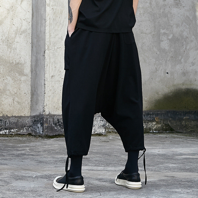 Drawstring Lantern Harem Pants - Faux Double Layer