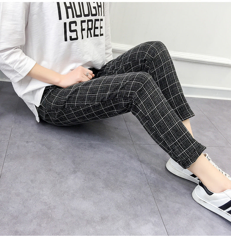 Nine points harem plaid casual pants