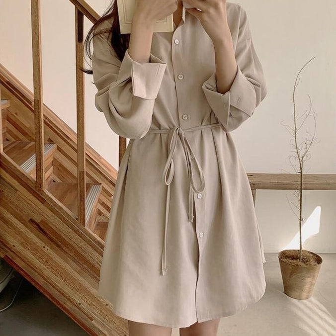 Mid-length Collar Shirt/Dress Wool Vest Two-piece Set