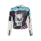 Graffiti Print Pleather Jacket