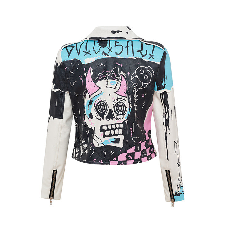 Graffiti Print Pleather Jacket