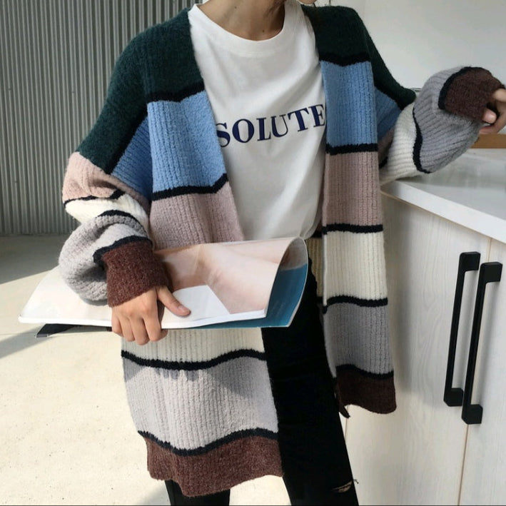 Color Stacked Open Long Cardigan