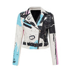 Graffiti Print Pleather Jacket