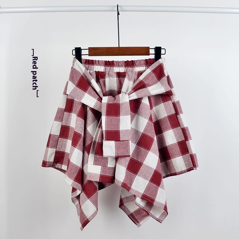 Plaid (T-shirt) Style Irregular Short Skirt / Skirt Top Accessory