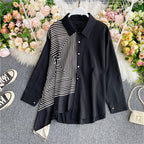 Asymmetric Long Sleeve Patterned Shirt