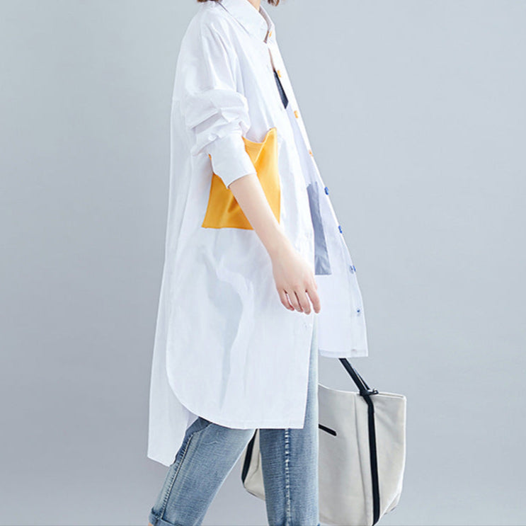 Large Pocket Irregular Long Shirt / Shirtdress