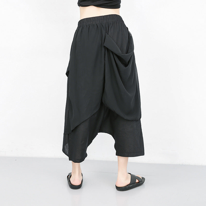 Asymmetrical Design Layered Low Bottom Harem Pants