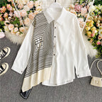 Asymmetric Long Sleeve Patterned Shirt