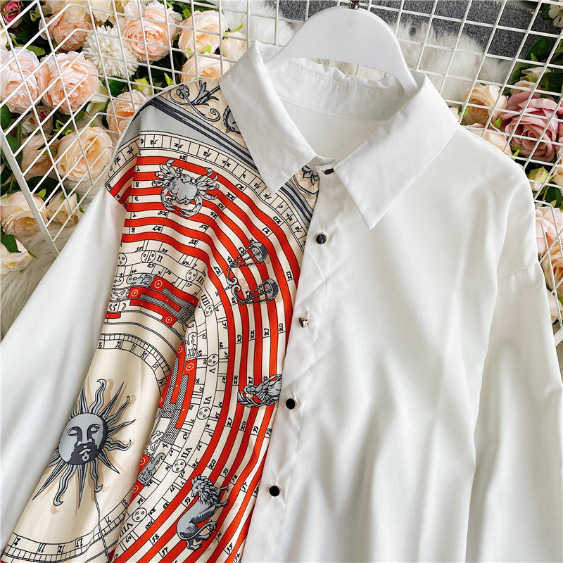 Asymmetric Long Sleeve Patterned Shirt