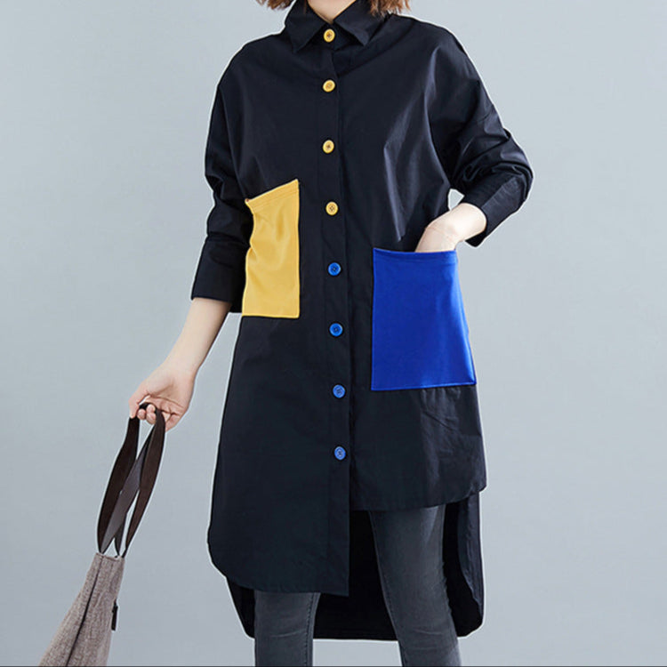 Large Pocket Irregular Long Shirt / Shirtdress