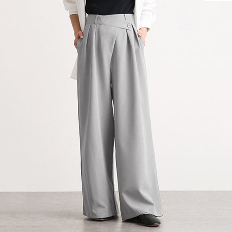 Asymmetric Belt High-Waist Slacks