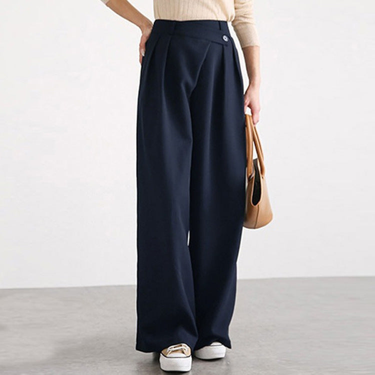 Asymmetric Belt High-Waist Slacks