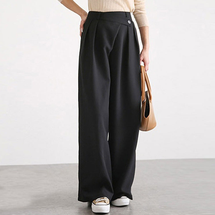 Asymmetric Belt High-Waist Slacks