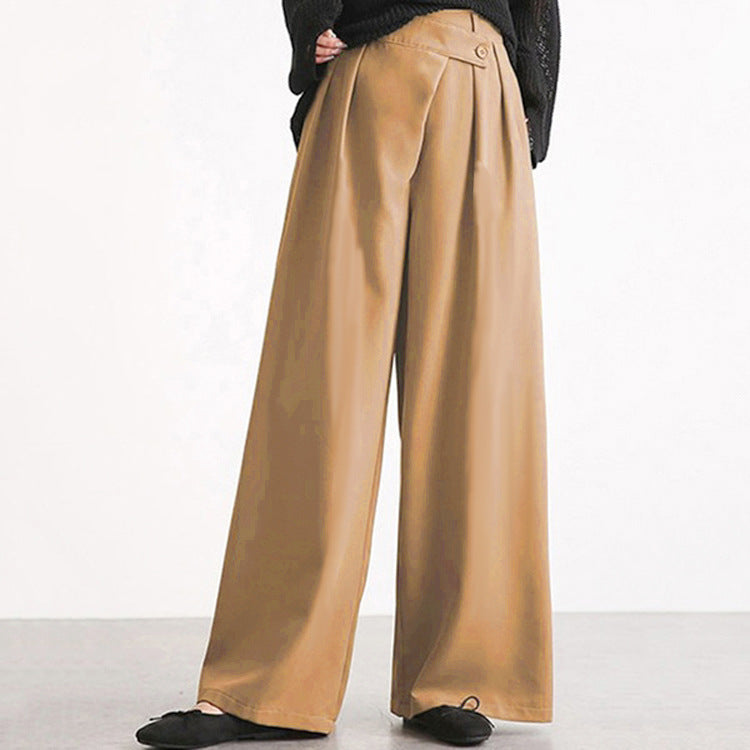 Asymmetric Belt High-Waist Slacks