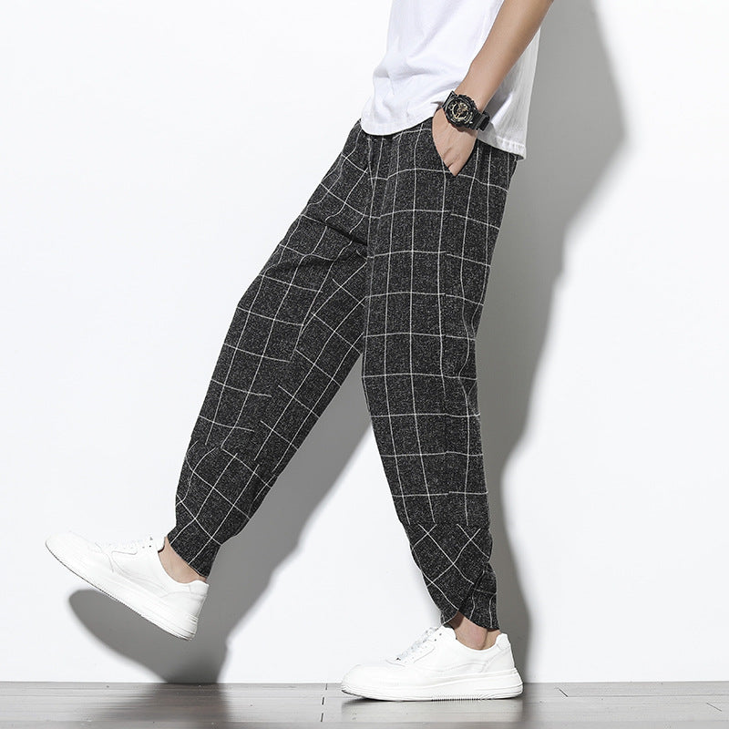 Loose Plus Size Plaid Casual Tapered Ninth Pants