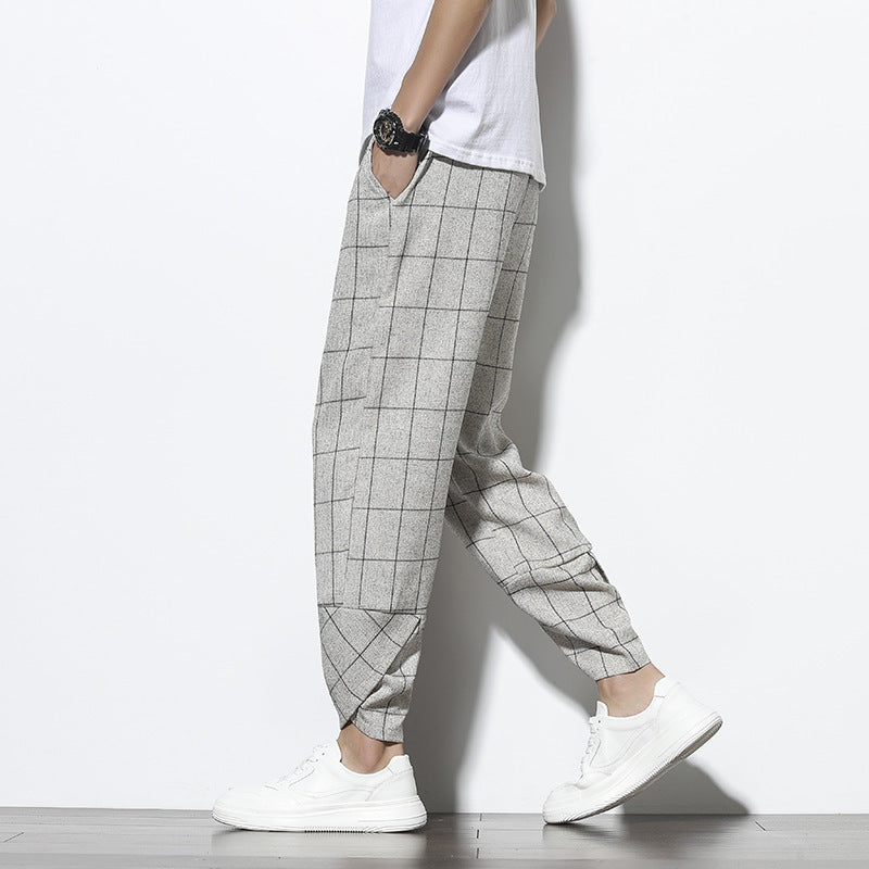 Loose Plus Size Plaid Casual Tapered Ninth Pants