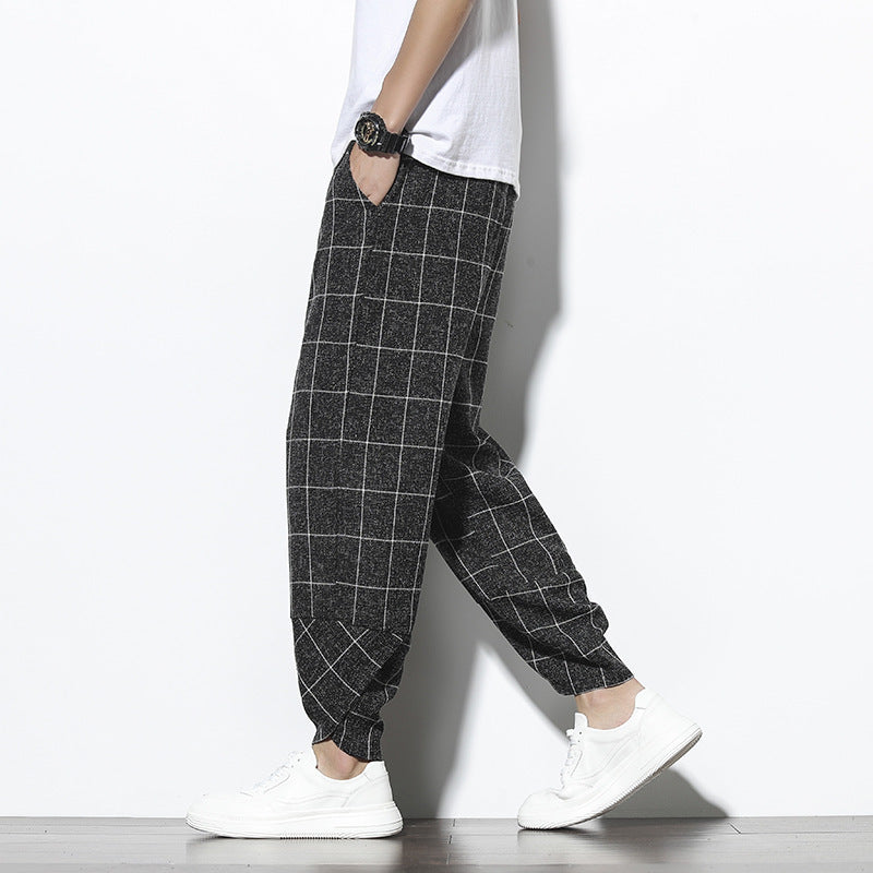 Loose Plus Size Plaid Casual Tapered Ninth Pants