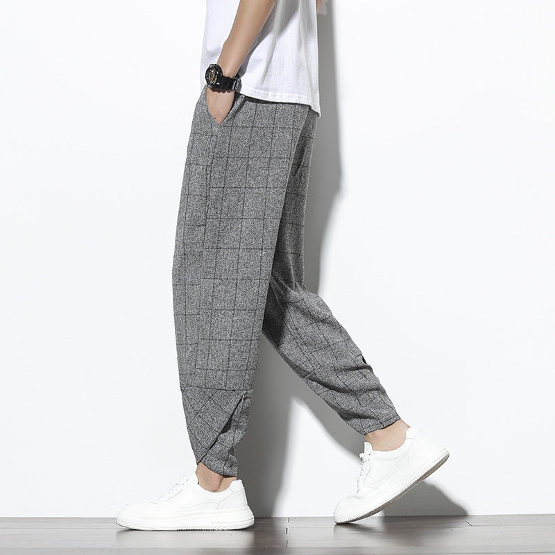 Loose Plus Size Plaid Casual Tapered Ninth Pants