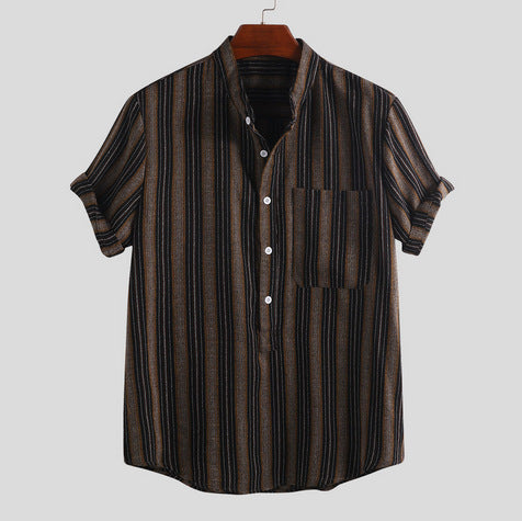 Stripy Muted Classic Short Sleeve Printed Shirt