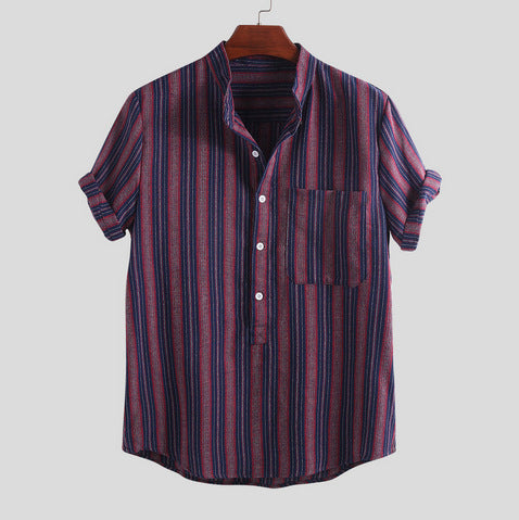 Stripy Muted Classic Short Sleeve Printed Shirt
