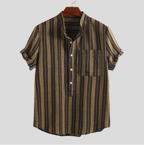 Stripy Muted Classic Short Sleeve Printed Shirt
